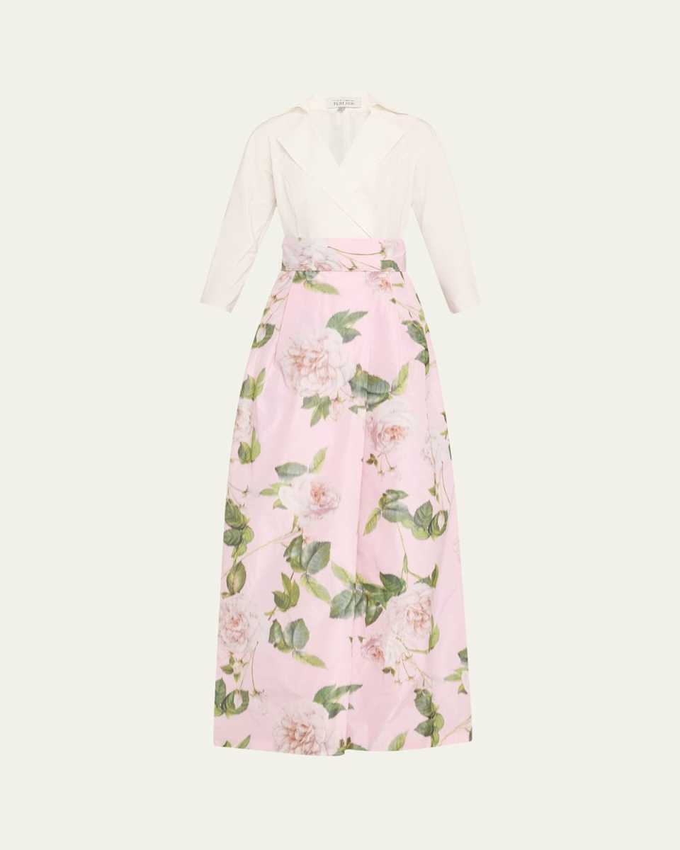 Floral-Print Faille Taffeta Shirt Gown